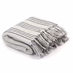 vidaXL Throw Cotton Stripes 160x210cm Grey and White Sofa Bed Blanket Cover