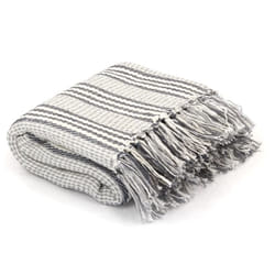 vidaXL Throw Cotton Stripes 160x210cm Grey and White Sofa Bed Blanket Cover