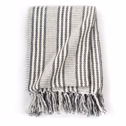 vidaXL Throw Cotton Stripes 160x210cm Grey and White Sofa Bed Blanket Cover - Additional view 4