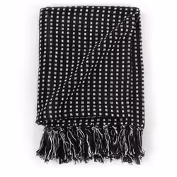 vidaXL Throw Cotton Squares 125x150cm Black Sofa Bed Blanket Cover Bedspread