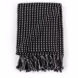 vidaXL Throw Cotton Squares 160x210cm Black Sofa Bed Blanket Cover Bedspread