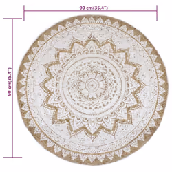 vidaXL Area Rug Braided Jute Printed 90cm Round Home Living Room Floor Carpet