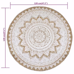 vidaXL Area Rug Braided Jute Printed 120cm Round Home Living Room Floor Carpet