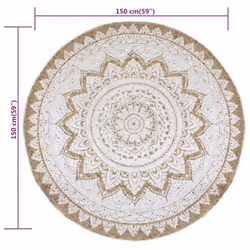 vidaXL Area Rug Braided Jute Printed 150cm Round Home Living Room Floor Carpet