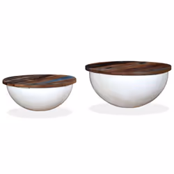 vidaXL Solid Reclaimed Wood Coffee Table Set 2 Piece White Bowl Shape Stand - Additional view 10