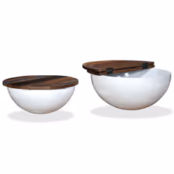 vidaXL Solid Reclaimed Wood Coffee Table Set 2 Piece White Bowl Shape Stand - Additional view 2