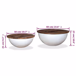 vidaXL Solid Reclaimed Wood Coffee Table Set 2 Piece White Bowl Shape Stand - Additional view 3