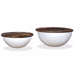 vidaXL Solid Reclaimed Wood Coffee Table Set 2 Piece White Bowl Shape Stand - Additional view 4