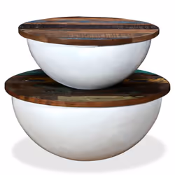 vidaXL Solid Reclaimed Wood Coffee Table Set 2 Piece White Bowl Shape Stand - Additional view 5
