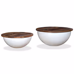 vidaXL Solid Reclaimed Wood Coffee Table Set 2 Piece White Bowl Shape Stand - Additional view 8