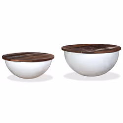 vidaXL Solid Reclaimed Wood Coffee Table Set 2 Piece White Bowl Shape Stand - Additional view 9