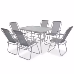 vidaXL Outdoor Dining Set 8 Piece Textilene Grey Garden Table Chairs Umbrella - Additional view 3