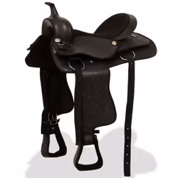 vidaXL Western Saddle Headstall&Breast Collar Real Leather 15" Black Horse Pad - Additional view 3