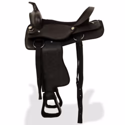vidaXL Western Saddle Headstall&Breast Collar Real Leather 16" Black Horse Pad