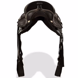vidaXL Western Saddle Headstall&Breast Collar Real Leather 16" Black Horse Pad - Additional view 6