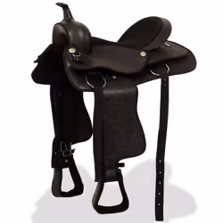 vidaXL Western Saddle Headstall&Breast Collar Real Leather 17" Black Horse Pad
