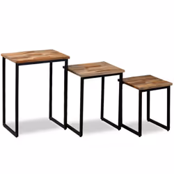 vidaXL Solid Reclaimed Teak Nesting Coffee Table Set 3 Piece Furniture Desk