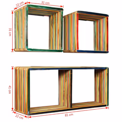 vidaXL Solid Reclaimed Teak Wall Shelf Set 3 Piece Multicolour Home Display - Additional view 10