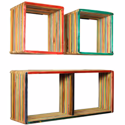 vidaXL Solid Reclaimed Teak Wall Shelf Set 3 Piece Multicolour Home Display - Additional view 6