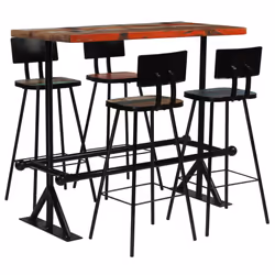 vidaXL Bar Set Kitchen Dining Table and Chair Multicolour Solid Reclaimed Wood - 5 piece