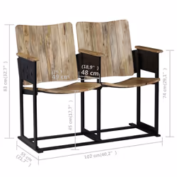 vidaXL Solid Mango Wood and Steel 2-Seater Bench 102x55x83cm Entryway Seat - Additional view 8