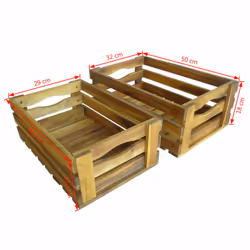 vidaXL Solid Acacia Wood 2 Piece Apple Crate Set Fruit Garden Storage Box - Additional view 8