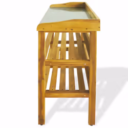 vidaXL Solid Acacia Wood and Zinc Potting Bench with 2 Shelves Flower Staging