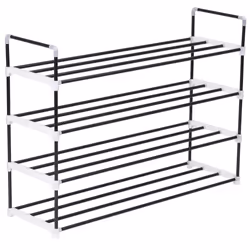 vidaXL Shoe Rack with 4 Shelves Metal and Plastic Black Stand Organiser Unit