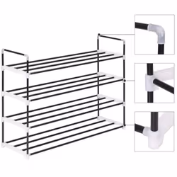vidaXL Shoe Rack with 4 Shelves Metal and Plastic Black Stand Organiser Unit