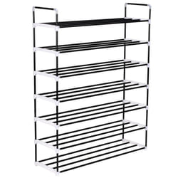 vidaXL Shoe Rack with 7 Shelves Metal and Plastic Black Stand Organiser Unit