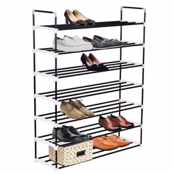 vidaXL Shoe Rack with 7 Shelves Metal and Plastic Black Stand Organiser Unit - Additional view 5