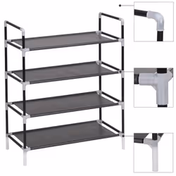 vidaXL Shoe Rack with 4 Shelves Metal and Non-woven Fabric Black Stand Unit