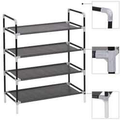 vidaXL Shoe Rack with 4 Shelves Metal and Non-woven Fabric Black Stand Unit