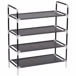 vidaXL Shoe Rack with 4 Shelves Metal and Non-woven Fabric Black Stand Unit