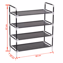 vidaXL Shoe Rack with 4 Shelves Metal and Non-woven Fabric Black Stand Unit