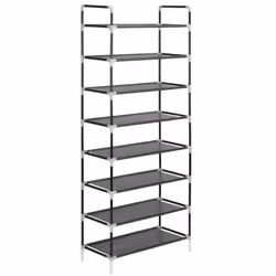 vidaXL Shoe Rack with 8 Shelves Metal and Non-woven Fabric Black Stand Unit