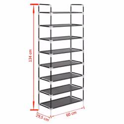 vidaXL Shoe Rack with 8 Shelves Metal and Non-woven Fabric Black Stand Unit