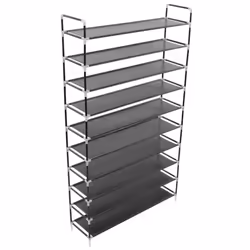 vidaXL Shoe Rack with 10 Shelves Metal and Non-woven Fabric Black Stand Unit