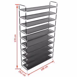 vidaXL Shoe Rack with 10 Shelves Metal and Non-woven Fabric Black Stand Unit
