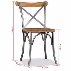 vidaXL 4x Solid Mango Wood and Steel Dining Chairs Cross Back Kitchen Seat - Additional view 10