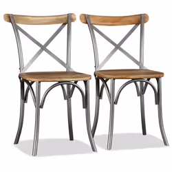 vidaXL 4x Solid Mango Wood and Steel Dining Chairs Cross Back Kitchen Seat - Additional view 4