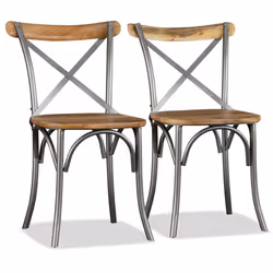 vidaXL 4x Solid Mango Wood and Steel Dining Chairs Cross Back Kitchen Seat - Additional view 5