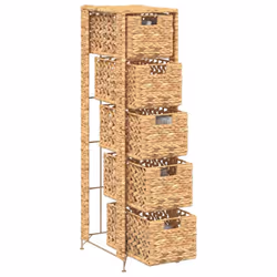 vidaXL Storage Unit with 5 Baskets 25.5x37x100cm Water Hyacinth Drawer Cabinet - Additional view 2