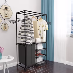 vidaXL Clothes Rack Steel and Non-woven Fabric Black Closet Organiser Stand