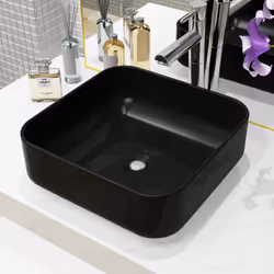 vidaXL Basin Ceramic Square Black 38x38x13.5cm Bathroom Countertop Wash Sink