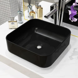 vidaXL Basin Ceramic Square Black 38x38x13.5cm Bathroom Countertop Wash Sink