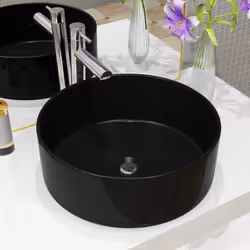 vidaXL Basin Ceramic Round Black 40x15cm Bathroom Cloakroom Countertop Sink