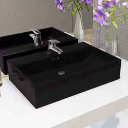 vidaXL Basin with Faucet Hole Ceramic Black 60.5x42.5x14.5cm Bathroom Sink