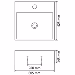 vidaXL Basin with Faucet Hole Ceramic Black 60.5x42.5x14.5cm Bathroom Sink - Additional view 4
