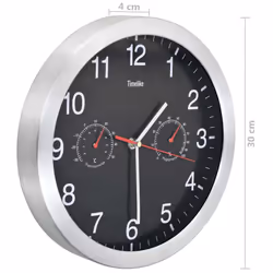 vidaXL Wall Clock with Quartz Movement Hygrometer Thermometer 30cm Black Time - Additional view 5